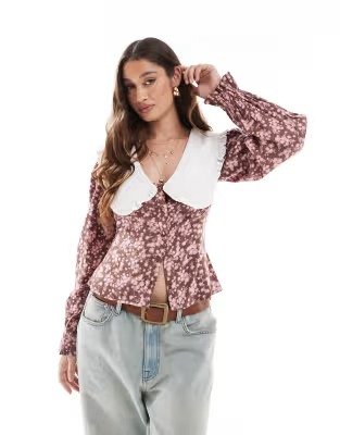  花卉撞色领衬衫