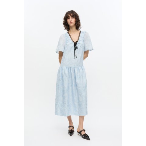 Blue Cloque纹理中长连衣裙