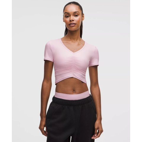 Ruched V领短袖上衣