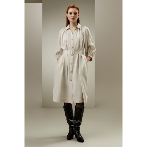 Belted 真丝羊毛风衣裙