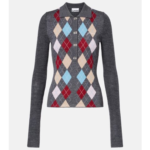 Argyle 菱格羊毛Polo毛衣