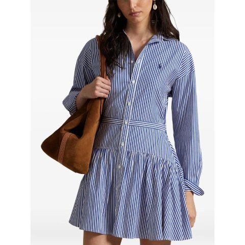 条纹排扣衬衫裙