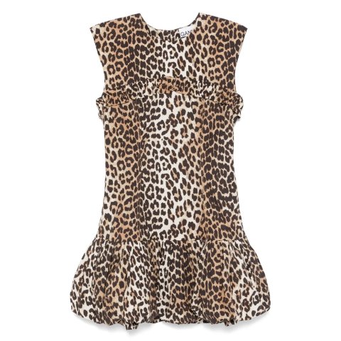 豹纹迷你棉连衣裙