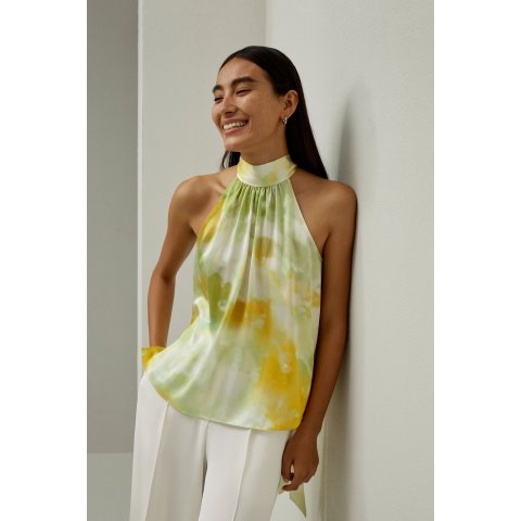 Print 丝质挂脖上衣