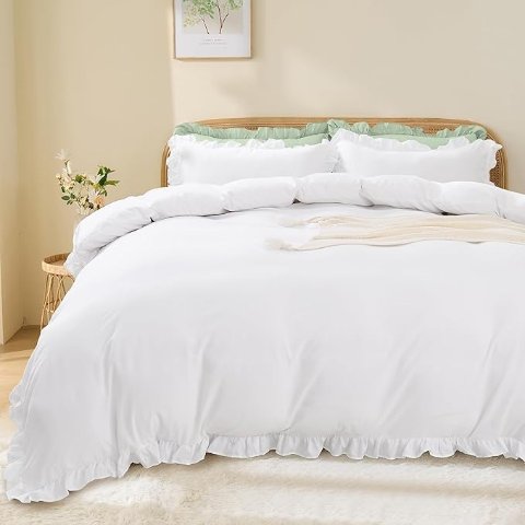 Ruffle 被套三件套 白色 Queen
