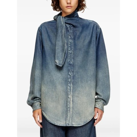 系带领牛仔罩衫