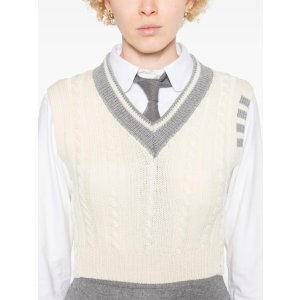 四条纹 粗绞花 针织马甲