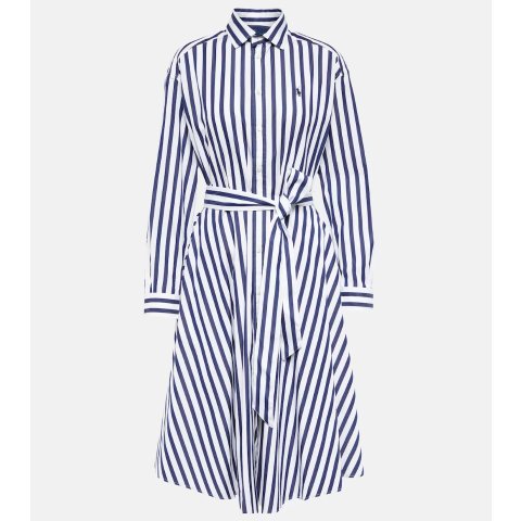 条纹棉质中长衬衫裙