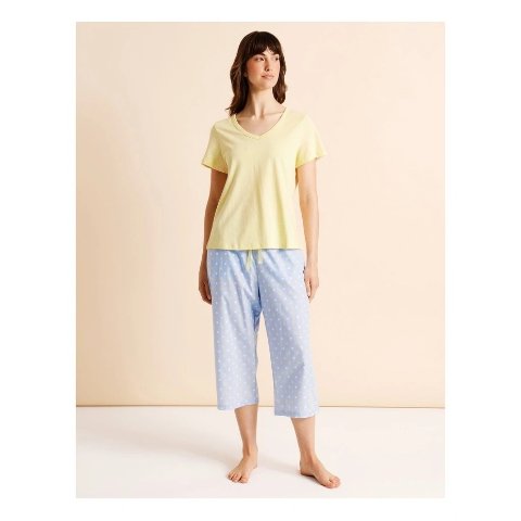 V领七分裤睡衣 多色波点