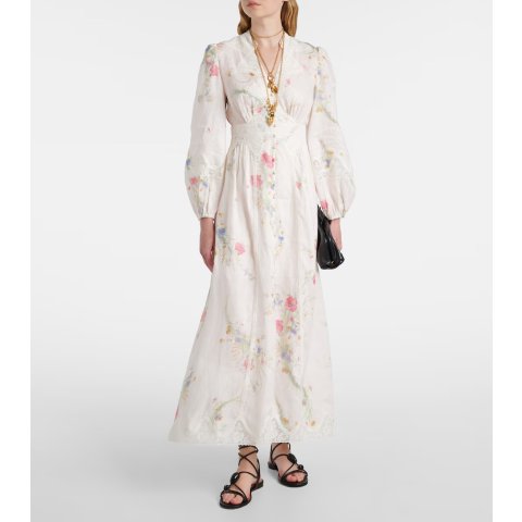 Lucky 蕾丝亚麻花卉连衣裙