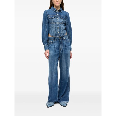 贴花阔腿牛仔裤