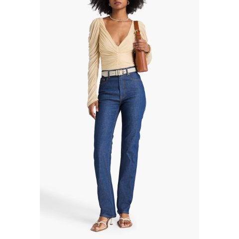 高腰直筒牛仔裤