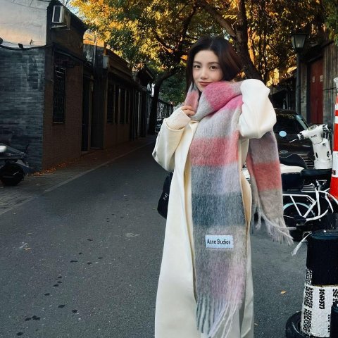 Pink & Purple 马海毛格纹围巾