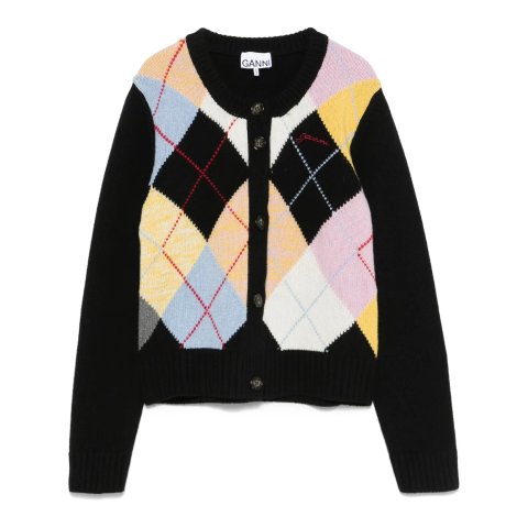 菱形纹针织开衫