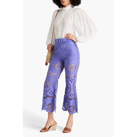 Belted 蕾丝亚麻喇叭裤