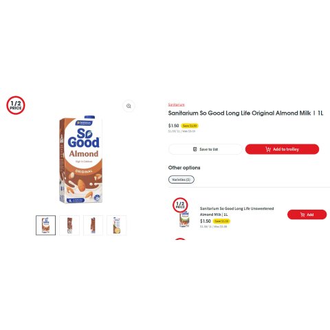  So Good 原味杏仁奶1升 半价优惠