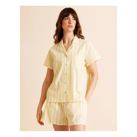 短袖短裤睡衣套装 黄条纹