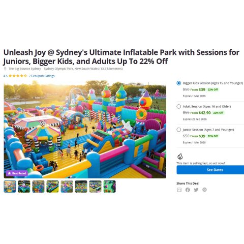 悉尼终极充气公园门票 $39起！跳到停不下来🤸‍♂️