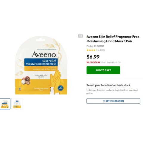 Aveeno 舒缓无香型手膜 1对