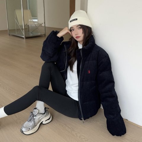 灯芯绒羽绒夹克 海军蓝