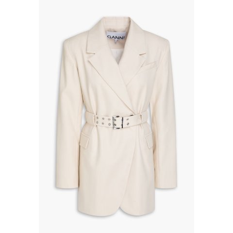 棉麻双排扣腰带西装外套