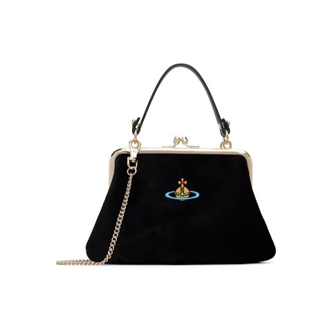 Granny Frame 黑色丝绒手提包