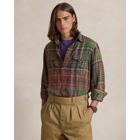 Classic Fit 亚麻格子衬衫