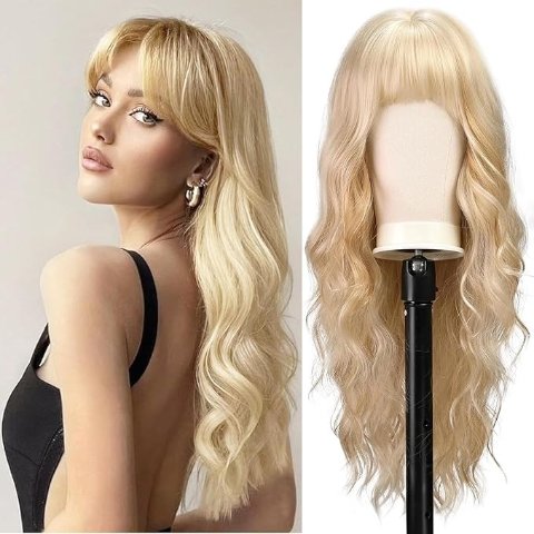 金色长卷发假发 26英寸