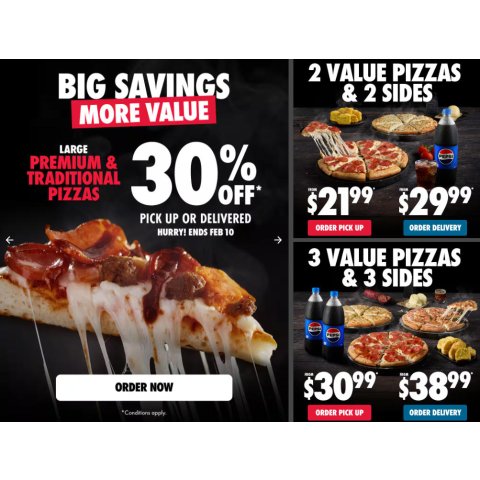 Dominos 披萨 优惠券 2月