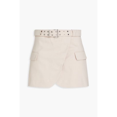 棉麻斜纹迷你裙 裙带设计