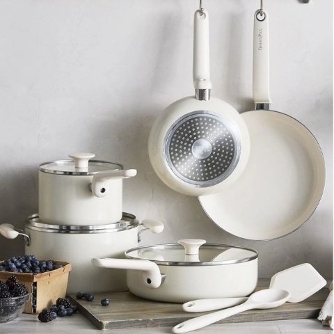 Greenpan Rio 陶瓷不粘锅具套装 5件 奶油色