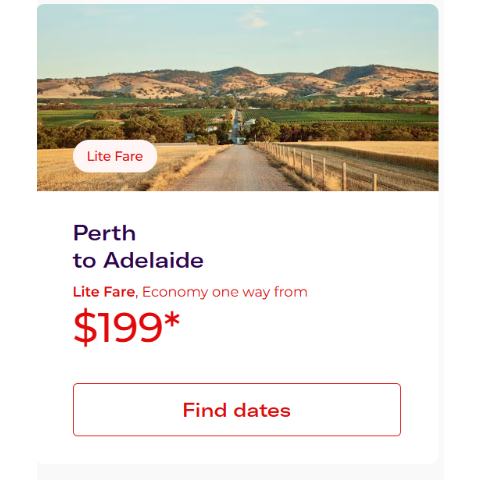 珀斯 - 阿德莱德特价机票