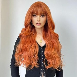 长卷橘色假发 26英寸