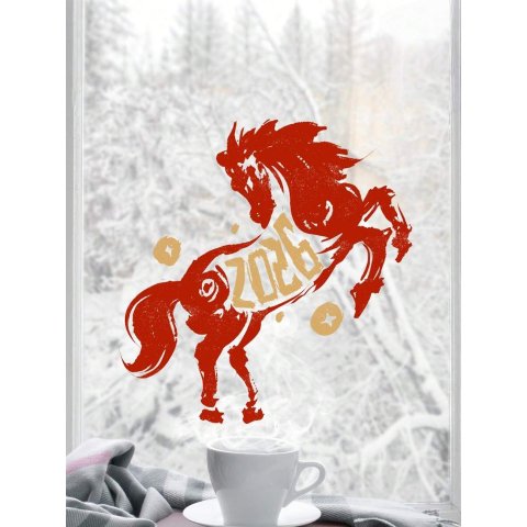 Year Of Horse 窗花贴 红色 春节装饰