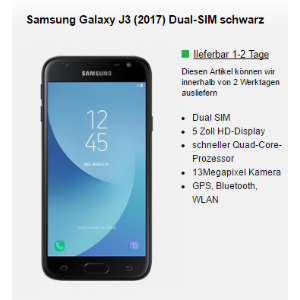 100分钟电话/1GB流量 月租只要9.99欧,无Datenautomatik!一次性购机费9.99欧送 Samsung Galaxy J3 2017