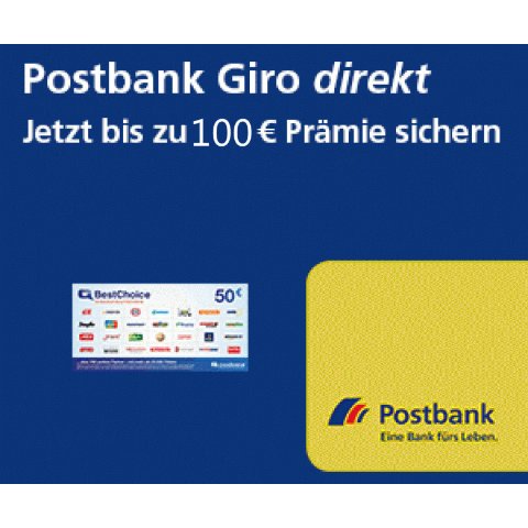学生免年费Postbank Giro direkt 开户就送100欧