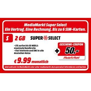2GB包月上网+包月电话+包月短信 月租指导价9.99欧 + 送50欧mediamarkt代金券