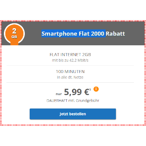 包月2GB上网，100分钟电话，月租只要5.99欧