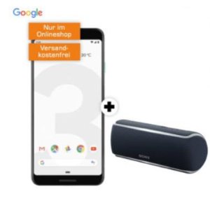 超值Google Pixel 3手机合同， 包月电话、短信、6GB上网 月租19欧，一次性购机费39.99欧，还送索尼音响，超级划算