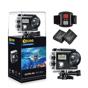 eecoo 动作相机 4K 摄像头，12MP超全高清双屏摄像头 40M防水带安装配件套件 仅售34.99欧