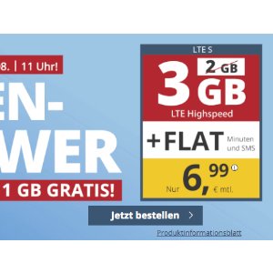 送1GB流量+免接通费 包月电话/短信+3GB高速流量月租€6.99