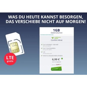 德国所有网络座机/手机 免费通话，1GB LTE 高速流量，月租指导价19.99欧，折后6.99欧，免开通费