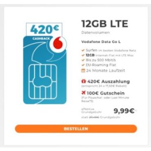 这个流量合同超级划算！Vodafone 12GB LTE 只要 9,99€/月还额外送 100€ 旅游代金券