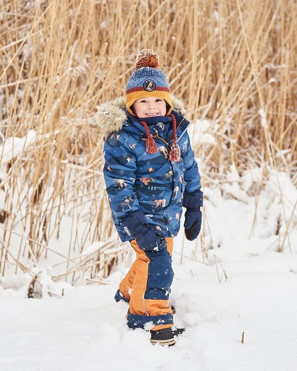 两件套雪地装 赭石色和海军蓝印花山脉动物
