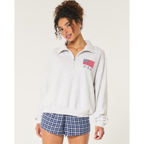 Oversized USA 半拉链卫衣