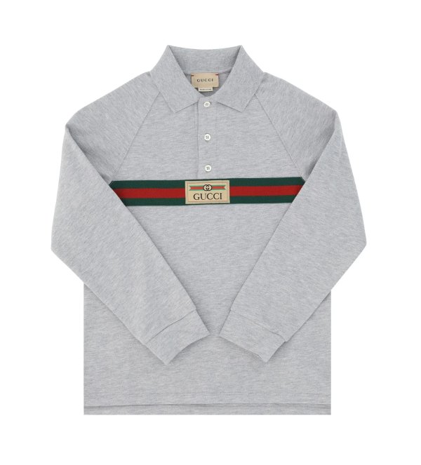 Gucci 儿童织带条纹直下摆 Polo 衫