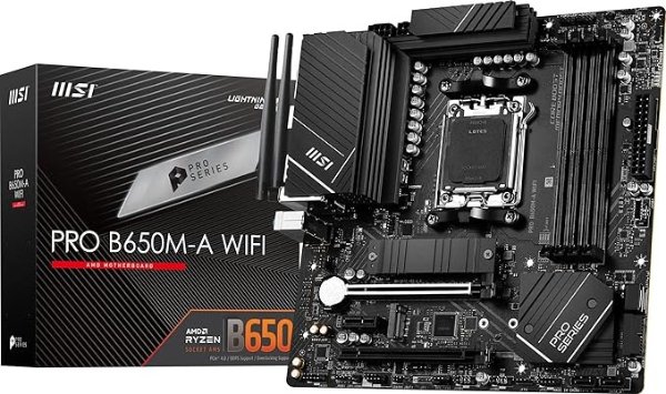 主板PRO B650M-A WiFi ProSeries (AMD AM5, mATX, DDR5, PCIe 4.0, M.2, SATA 6Gb/s, USB 3.2 Gen 2, HDMI/DP, Wi-Fi 6E, AMD Ryzen 7000 Series Desktop Processors)