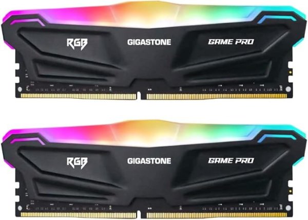 3200MHz内存条【RGB DDR4 RAM】 GIGASTONE Game PRO 16GB Kit (2x8GB) DDR4-3200MHz PC4-25600 CL 16-20-20-40 Intel XMP 2.0 AMD Ryzen 1.35V UDIMM 288 Pin Unbuffered Non ECC High Performance Gaming Desktop Memory - Black