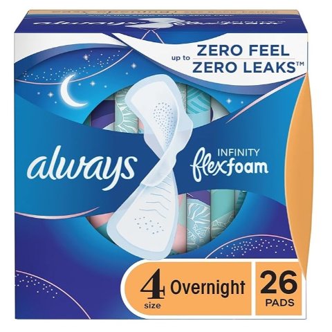 $9.38 收26片～Always Infinity 带护翼夜用卫生巾 Size 4 液体黑科技