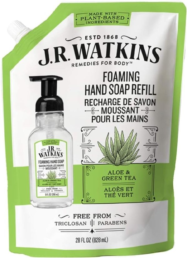 J.R. Watkins 芦荟和绿茶洗手液补充装 828 ML